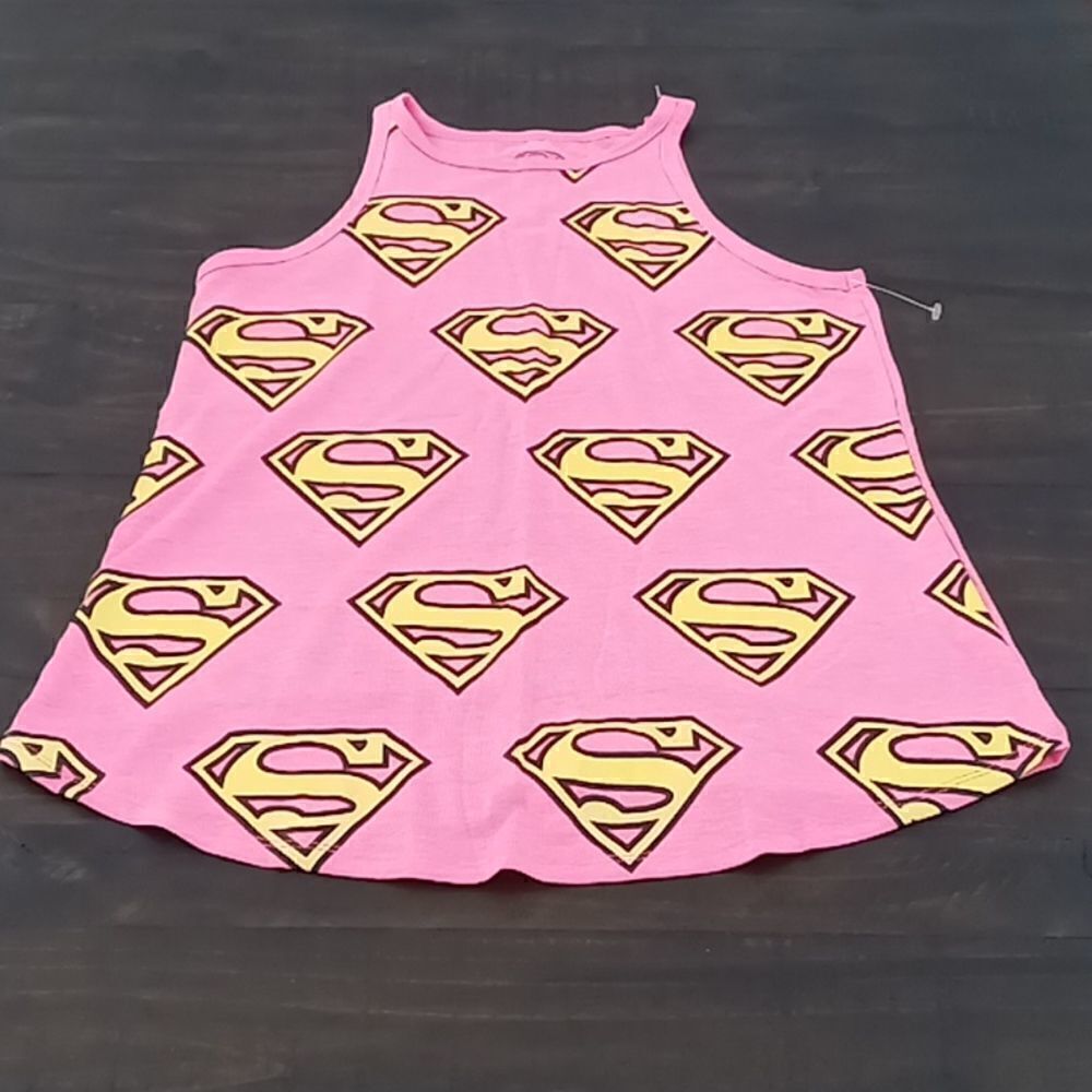 Supergirl tank top pink and yellow size large 10-12 girls new without tags